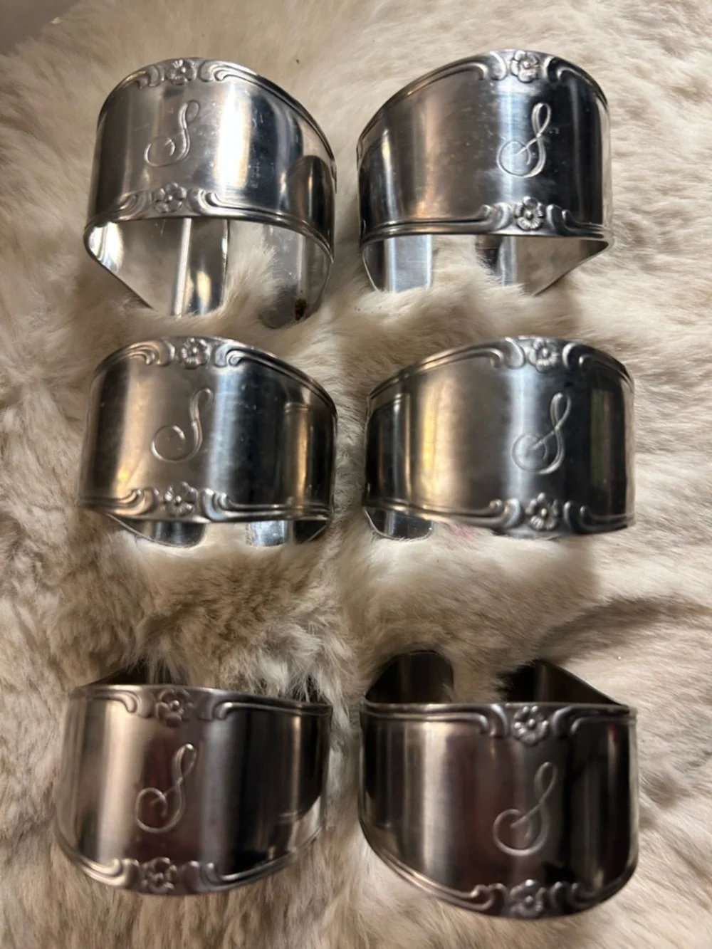 50%offw❤️ Vintage Custom Craft Monogrammed B Napkin Rings 6 Korea Stainless p01
